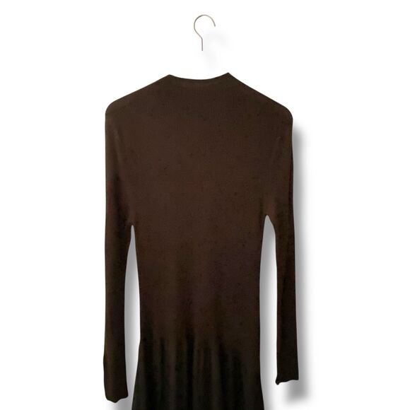 MASSIMO DUTTI Contrast Knit Dress Olive Green Size Large Mock Neck Flowy Bottom - Picture 5 of 16